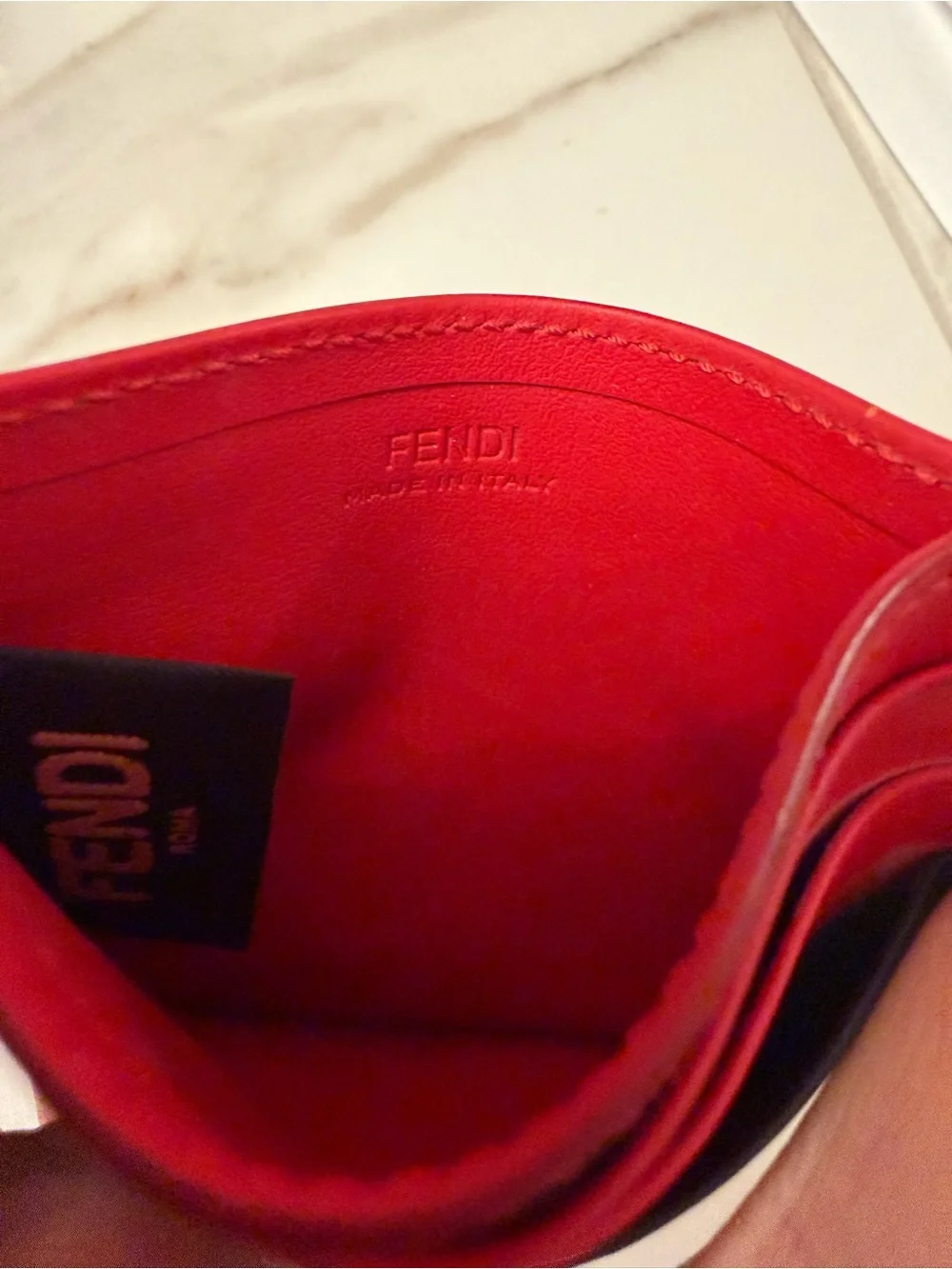Fendi Red and Black Leather Card Holder with Yellow Eye Motif